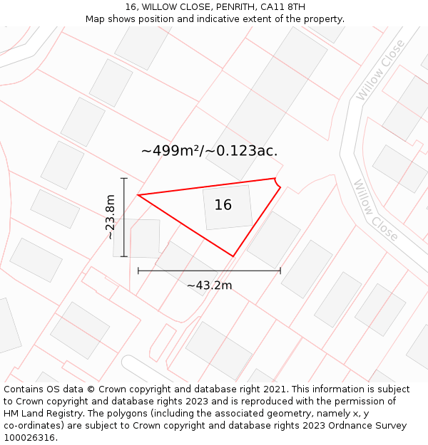 16, WILLOW CLOSE, PENRITH, CA11 8TH: Plot and title map