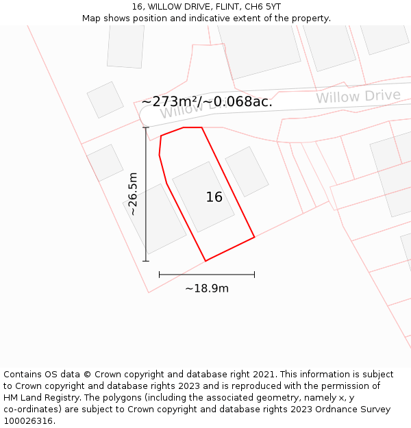 16, WILLOW DRIVE, FLINT, CH6 5YT: Plot and title map