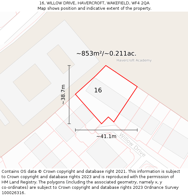 16, WILLOW DRIVE, HAVERCROFT, WAKEFIELD, WF4 2QA: Plot and title map