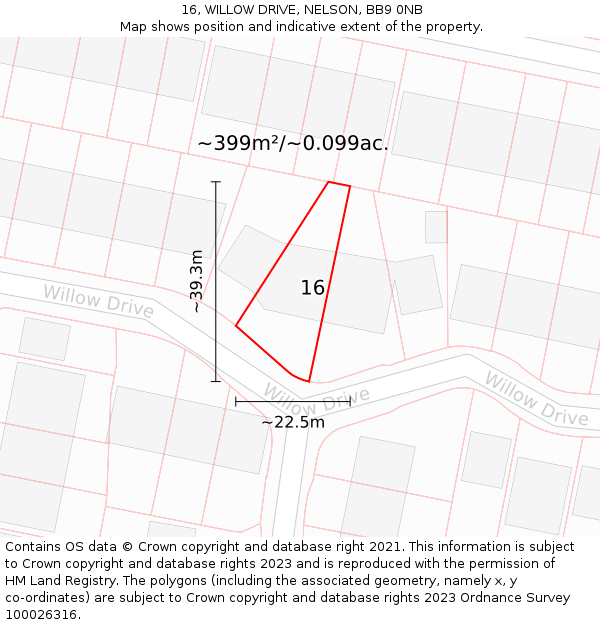 16, WILLOW DRIVE, NELSON, BB9 0NB: Plot and title map