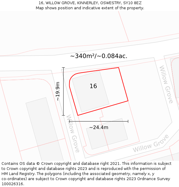 16, WILLOW GROVE, KINNERLEY, OSWESTRY, SY10 8EZ: Plot and title map