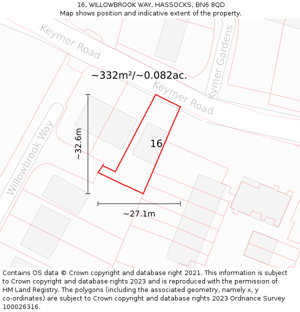 16, WILLOWBROOK WAY, HASSOCKS, BN6 8QD: Plot and title map