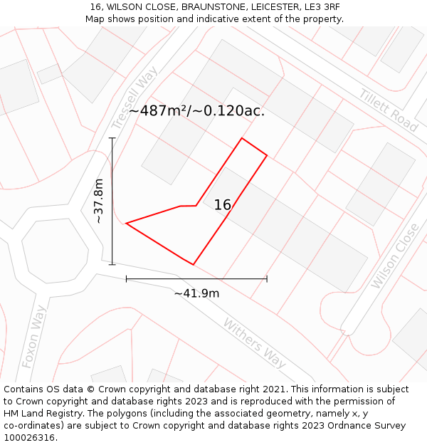 16, WILSON CLOSE, BRAUNSTONE, LEICESTER, LE3 3RF: Plot and title map