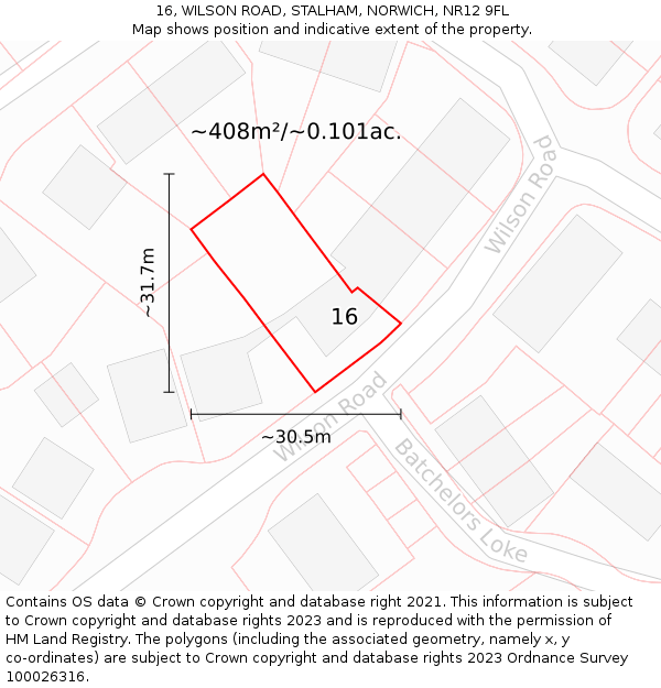 16, WILSON ROAD, STALHAM, NORWICH, NR12 9FL: Plot and title map