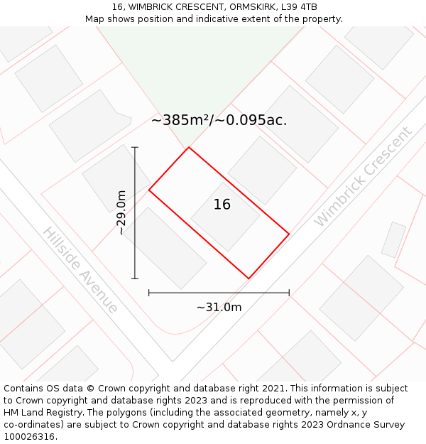 16, WIMBRICK CRESCENT, ORMSKIRK, L39 4TB: Plot and title map