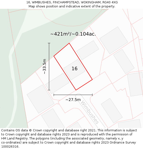 16, WIMBUSHES, FINCHAMPSTEAD, WOKINGHAM, RG40 4XG: Plot and title map
