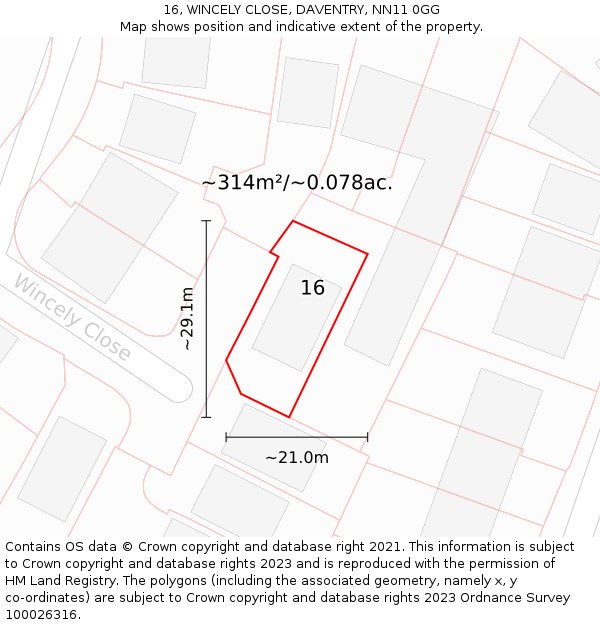 16, WINCELY CLOSE, DAVENTRY, NN11 0GG: Plot and title map