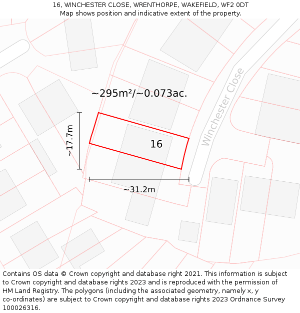 16, WINCHESTER CLOSE, WRENTHORPE, WAKEFIELD, WF2 0DT: Plot and title map