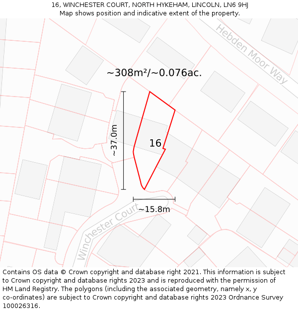 16, WINCHESTER COURT, NORTH HYKEHAM, LINCOLN, LN6 9HJ: Plot and title map