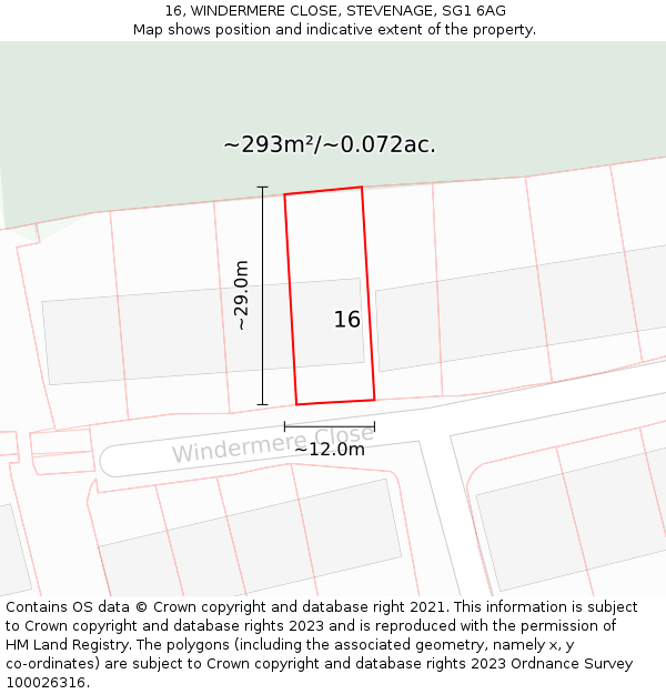 16, WINDERMERE CLOSE, STEVENAGE, SG1 6AG: Plot and title map