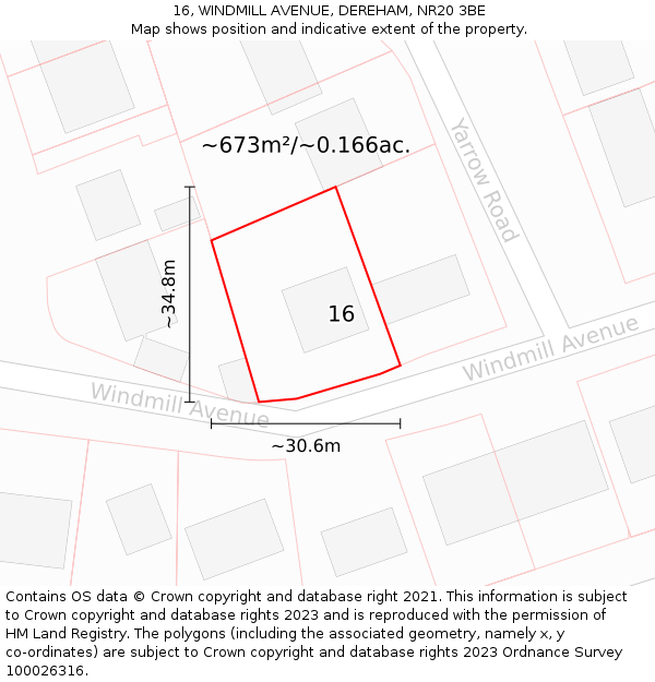 16, WINDMILL AVENUE, DEREHAM, NR20 3BE: Plot and title map