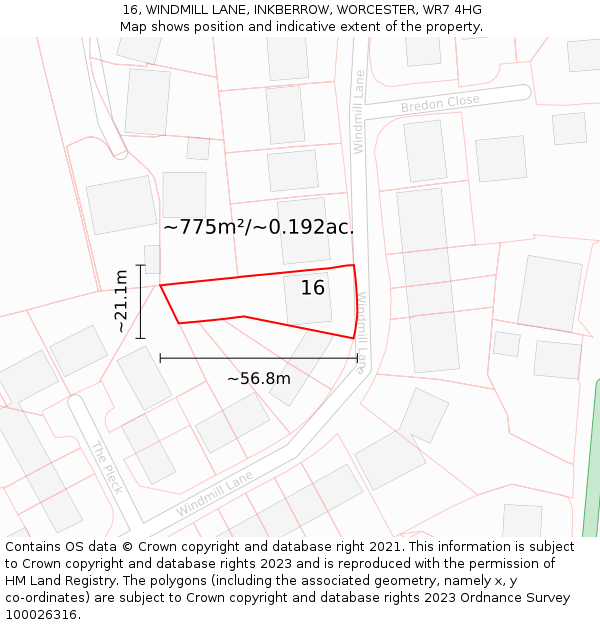 16, WINDMILL LANE, INKBERROW, WORCESTER, WR7 4HG: Plot and title map