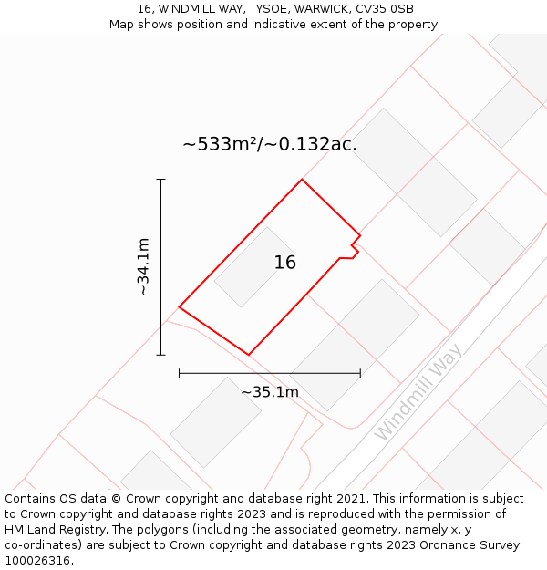 16, WINDMILL WAY, TYSOE, WARWICK, CV35 0SB: Plot and title map