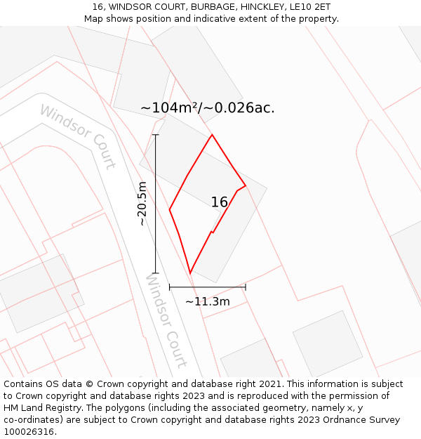 16, WINDSOR COURT, BURBAGE, HINCKLEY, LE10 2ET: Plot and title map