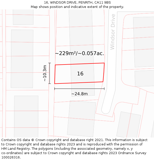16, WINDSOR DRIVE, PENRITH, CA11 9BS: Plot and title map