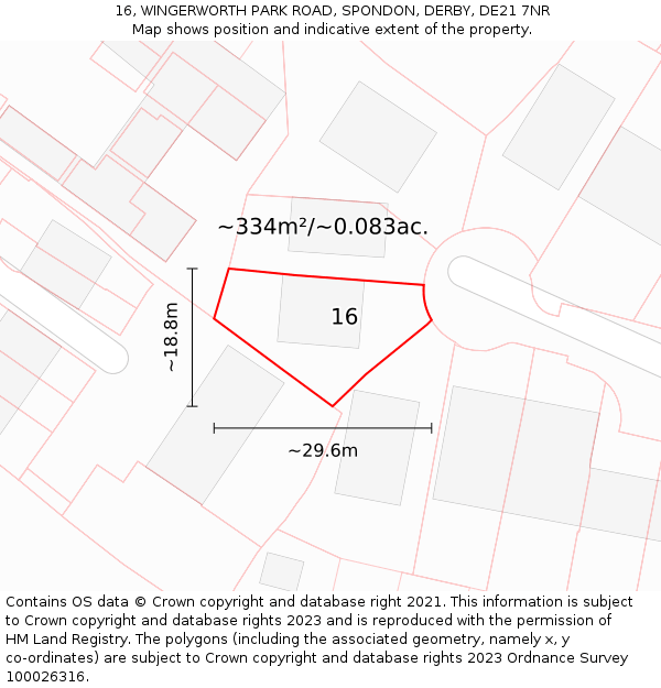 16, WINGERWORTH PARK ROAD, SPONDON, DERBY, DE21 7NR: Plot and title map