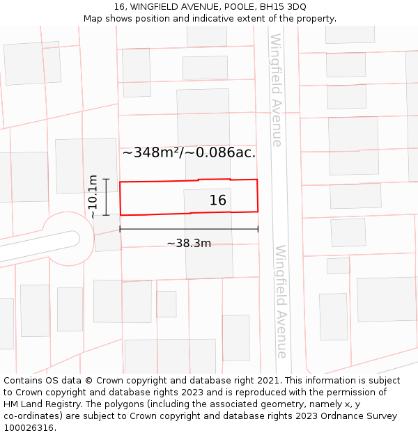 16, WINGFIELD AVENUE, POOLE, BH15 3DQ: Plot and title map