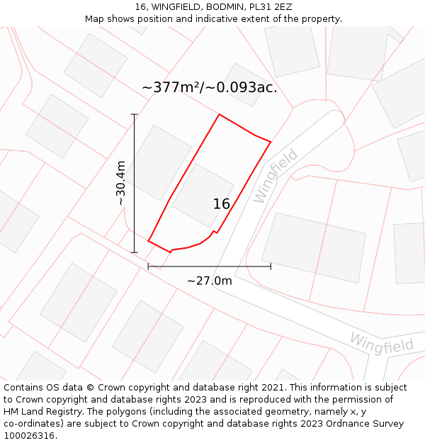 16, WINGFIELD, BODMIN, PL31 2EZ: Plot and title map