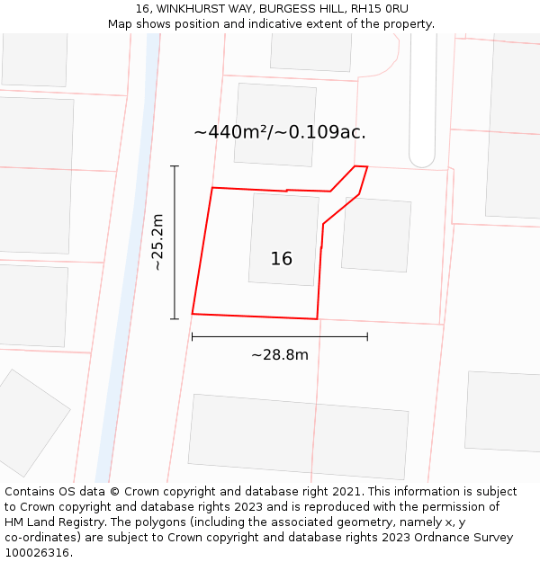 16, WINKHURST WAY, BURGESS HILL, RH15 0RU: Plot and title map