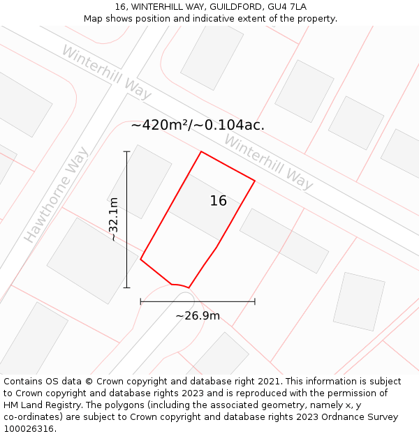 16, WINTERHILL WAY, GUILDFORD, GU4 7LA: Plot and title map