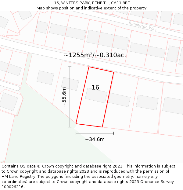 16, WINTERS PARK, PENRITH, CA11 8RE: Plot and title map