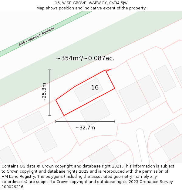 16, WISE GROVE, WARWICK, CV34 5JW: Plot and title map
