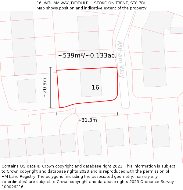 16, WITHAM WAY, BIDDULPH, STOKE-ON-TRENT, ST8 7DH: Plot and title map