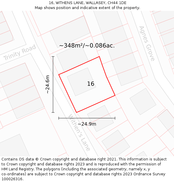 16, WITHENS LANE, WALLASEY, CH44 1DE: Plot and title map