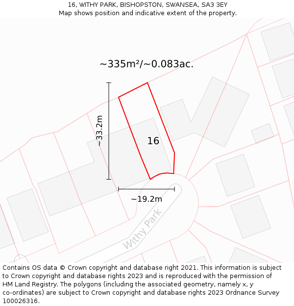 16, WITHY PARK, BISHOPSTON, SWANSEA, SA3 3EY: Plot and title map