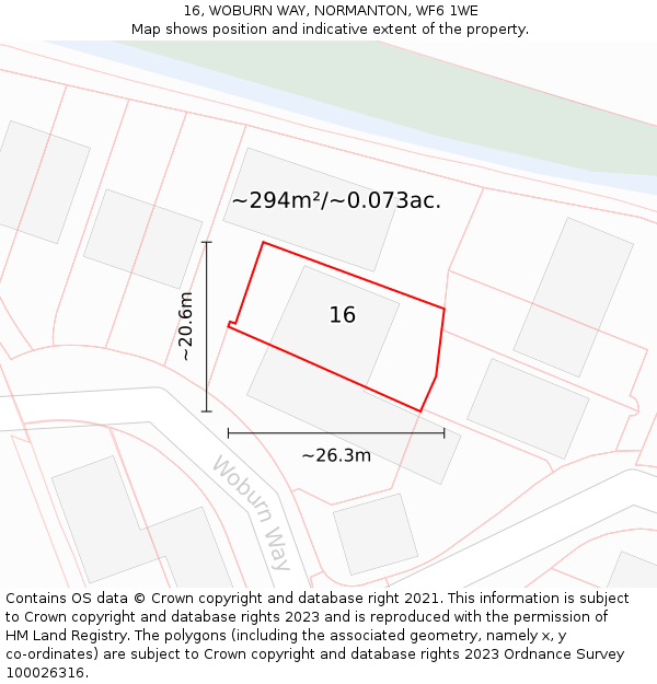 16, WOBURN WAY, NORMANTON, WF6 1WE: Plot and title map
