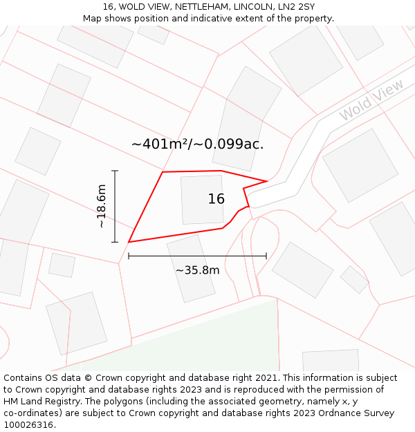 16, WOLD VIEW, NETTLEHAM, LINCOLN, LN2 2SY: Plot and title map