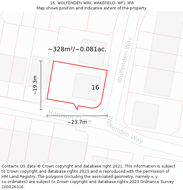 16, WOLFENDEN WAY, WAKEFIELD, WF1 3FA: Plot and title map