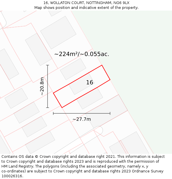 16, WOLLATON COURT, NOTTINGHAM, NG6 9LX: Plot and title map