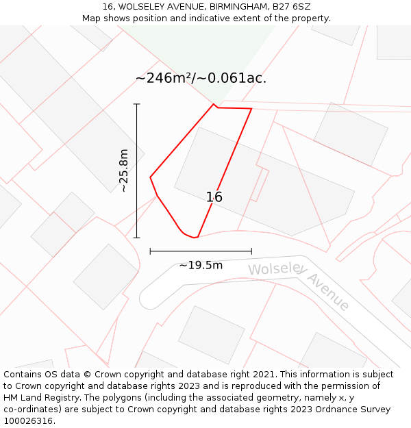 16, WOLSELEY AVENUE, BIRMINGHAM, B27 6SZ: Plot and title map