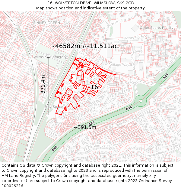 16, WOLVERTON DRIVE, WILMSLOW, SK9 2GD: Plot and title map