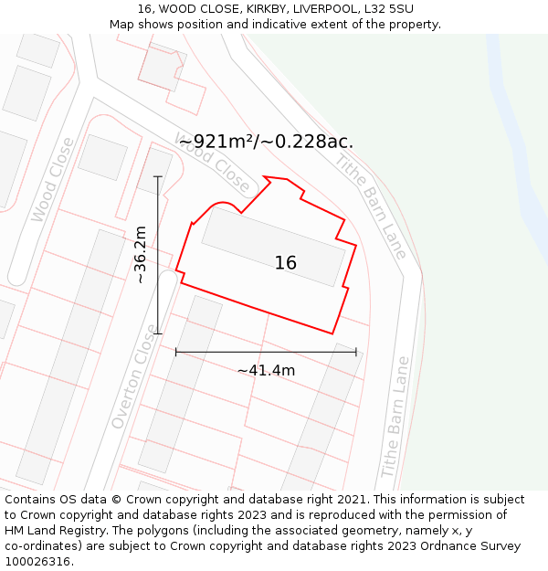 16, WOOD CLOSE, KIRKBY, LIVERPOOL, L32 5SU: Plot and title map