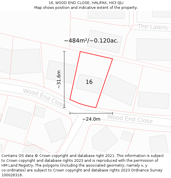 16, WOOD END CLOSE, HALIFAX, HX3 0JU: Plot and title map