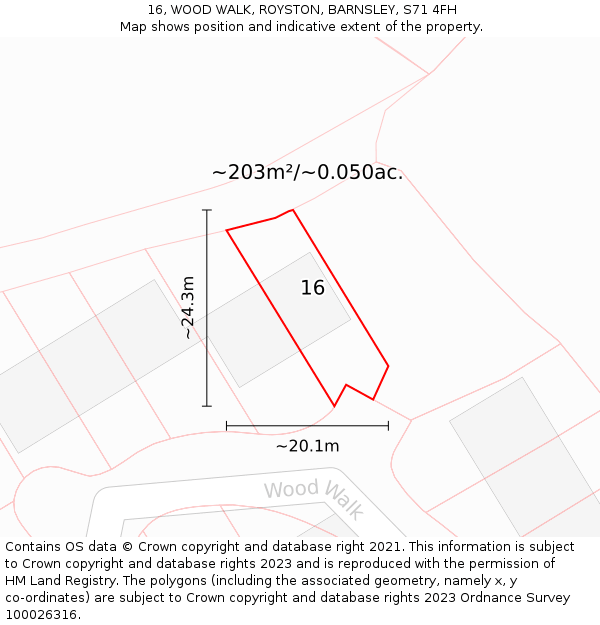 16, WOOD WALK, ROYSTON, BARNSLEY, S71 4FH: Plot and title map