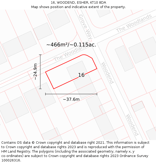 16, WOODEND, ESHER, KT10 8DA: Plot and title map