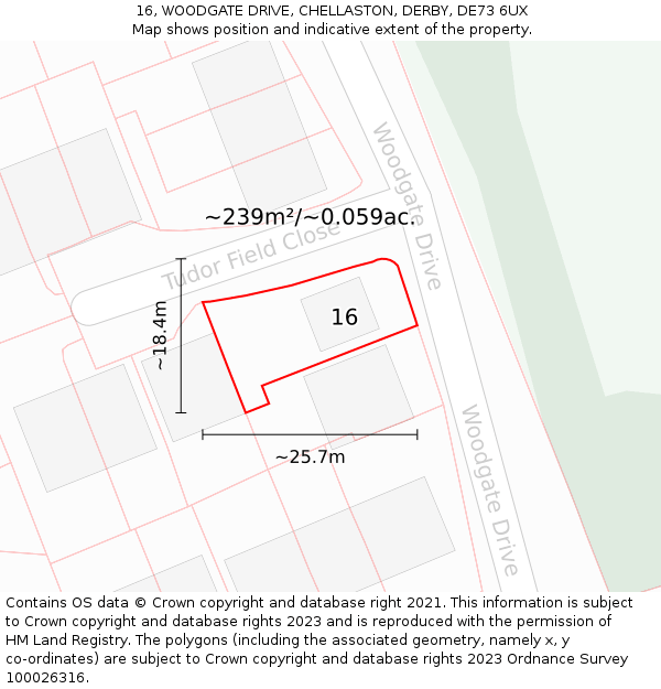 16, WOODGATE DRIVE, CHELLASTON, DERBY, DE73 6UX: Plot and title map