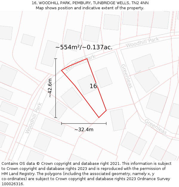 16, WOODHILL PARK, PEMBURY, TUNBRIDGE WELLS, TN2 4NN: Plot and title map
