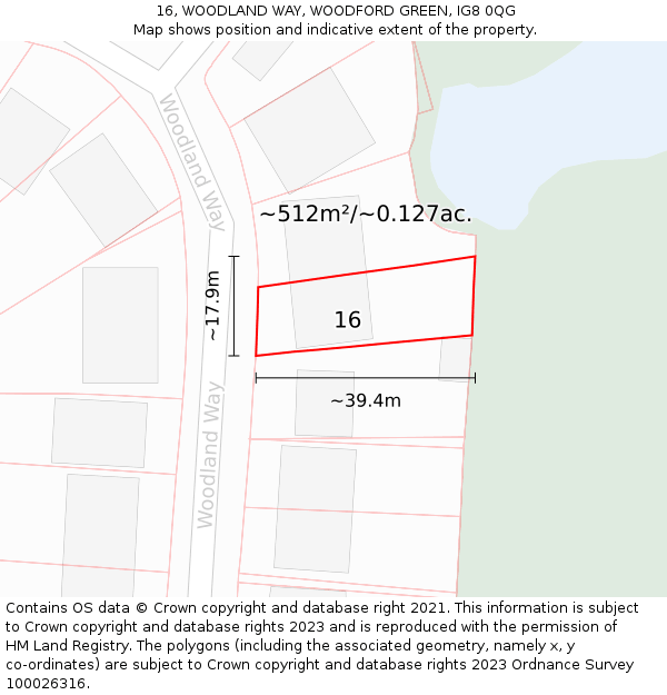 16, WOODLAND WAY, WOODFORD GREEN, IG8 0QG: Plot and title map