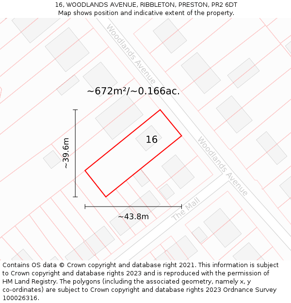 16, WOODLANDS AVENUE, RIBBLETON, PRESTON, PR2 6DT: Plot and title map