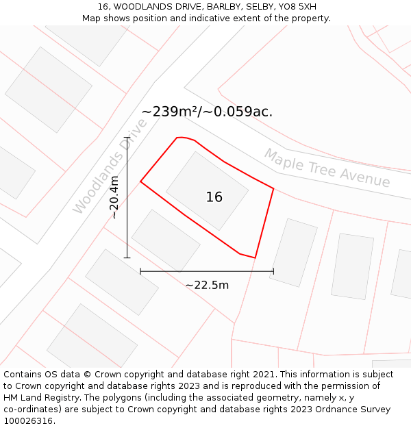 16, WOODLANDS DRIVE, BARLBY, SELBY, YO8 5XH: Plot and title map