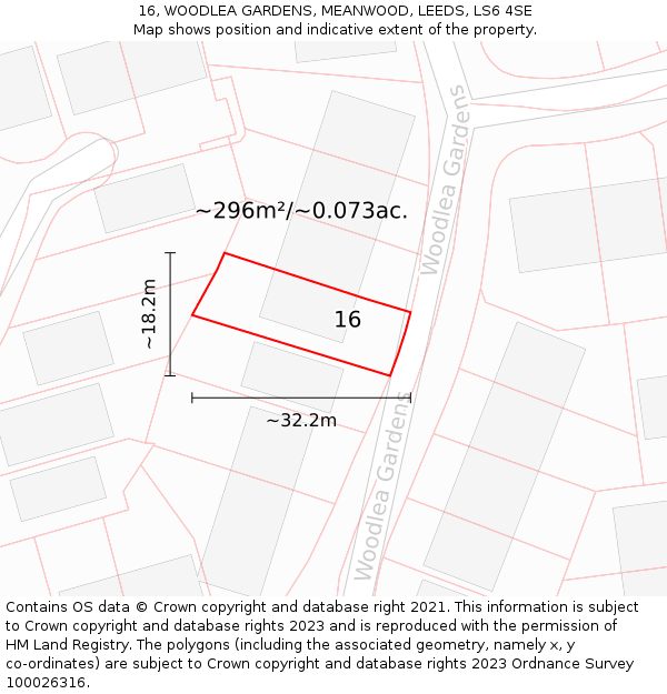 16, WOODLEA GARDENS, MEANWOOD, LEEDS, LS6 4SE: Plot and title map