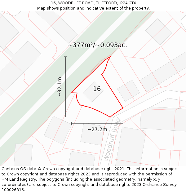 16, WOODRUFF ROAD, THETFORD, IP24 2TX: Plot and title map
