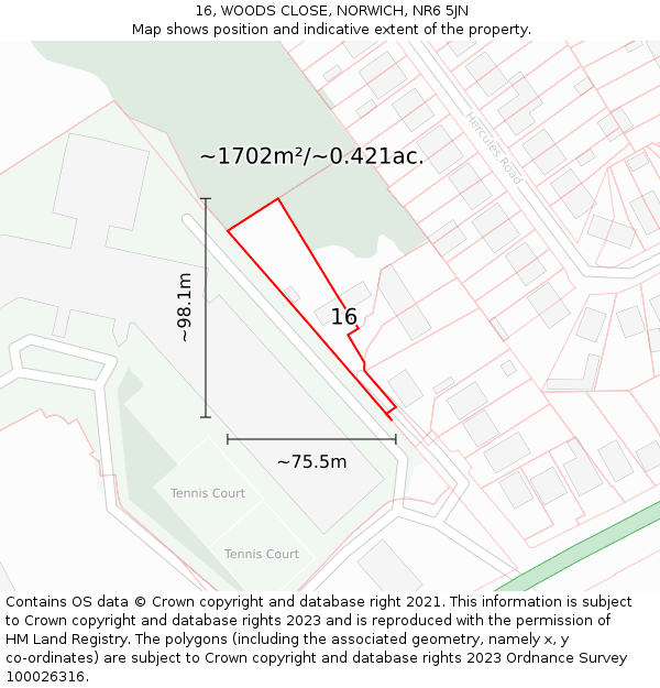16, WOODS CLOSE, NORWICH, NR6 5JN: Plot and title map