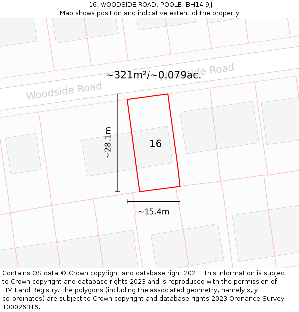 16, WOODSIDE ROAD, POOLE, BH14 9JJ: Plot and title map