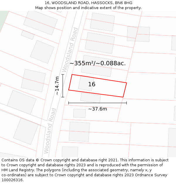 16, WOODSLAND ROAD, HASSOCKS, BN6 8HG: Plot and title map