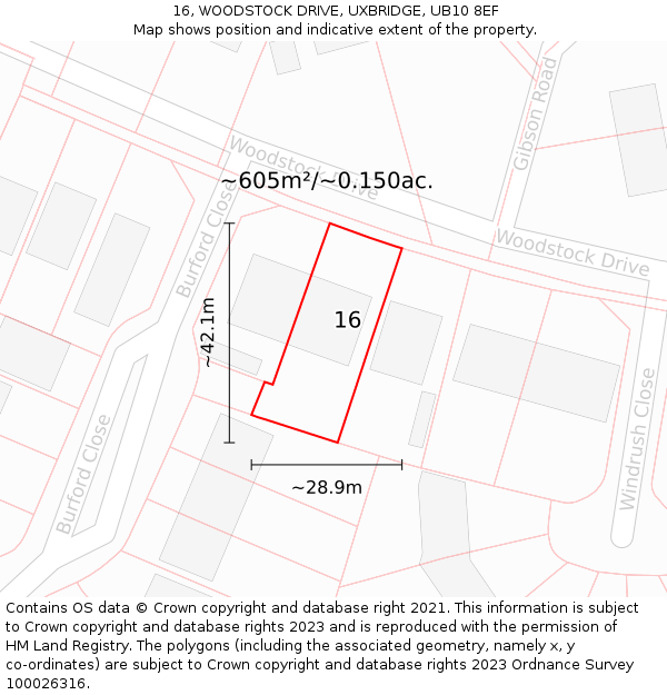 16, WOODSTOCK DRIVE, UXBRIDGE, UB10 8EF: Plot and title map